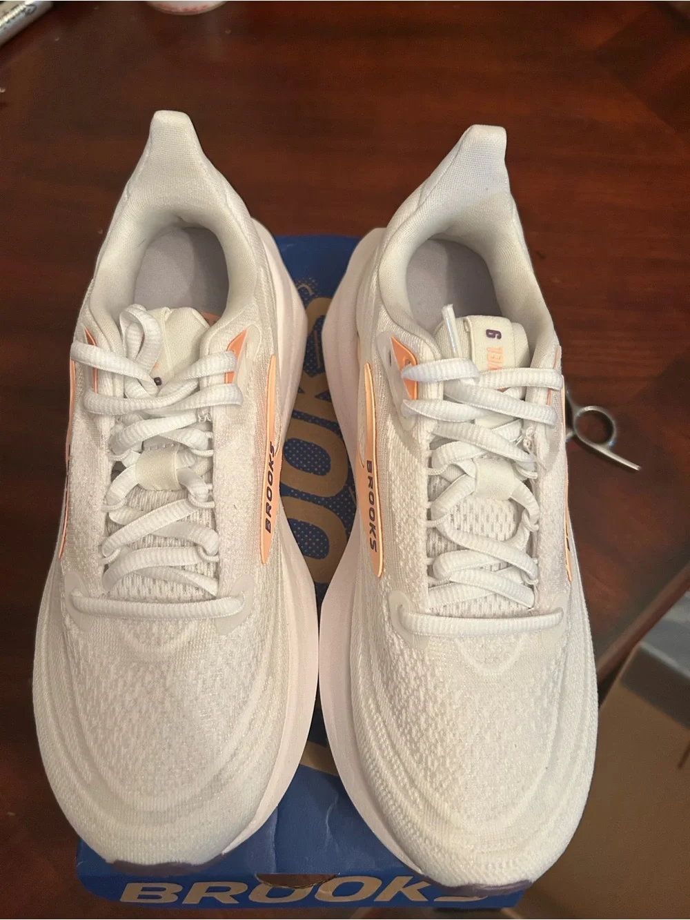Women’s Brooks White Athletic Shoes with Lavender Soles and Pink Accents
